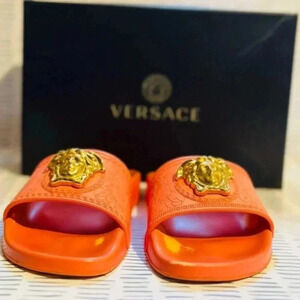 Versace Orange Sandals with Gold Medusa | Size 38